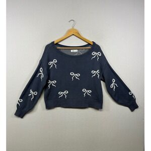 Hollister Coquette Balletcore Womens Small Blue Bow Intarsia Cropped Sweater